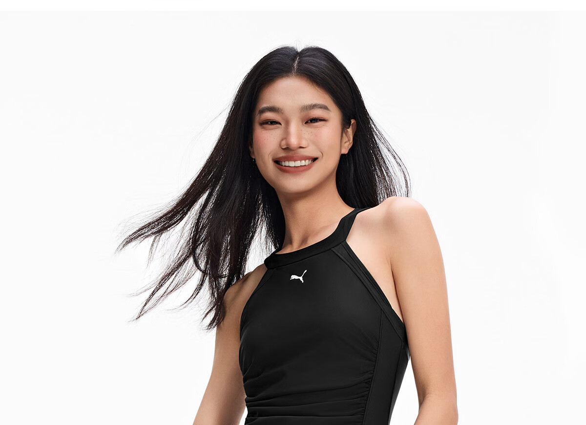 PUMA Women's One-Piece Swimsuit Slim Fit Backless UV Protection Beach Vacation Swimwear Anti-Exposure Hot Spring Bathing Suit 35