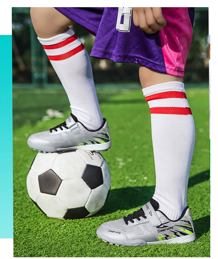 DEERWAY Kids Soccer Shoes Summer Mesh Breathable 6-12 Years TF Turf Cleats Boys Training Shoes Black Blue Purple Size 36 20
