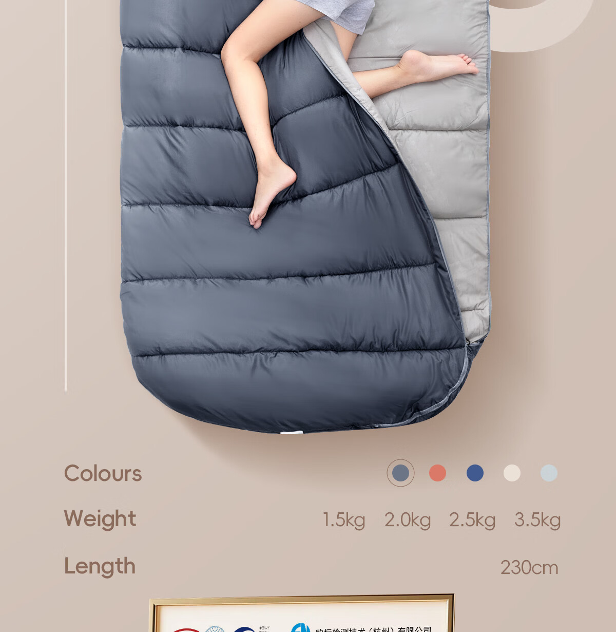 Beishanlang Outdoor Sleeping Bag Adult Winter Warm Extra Wide Envelope Cotton Sleeping Bag Camping Thickened Universal Gray -2.5 4