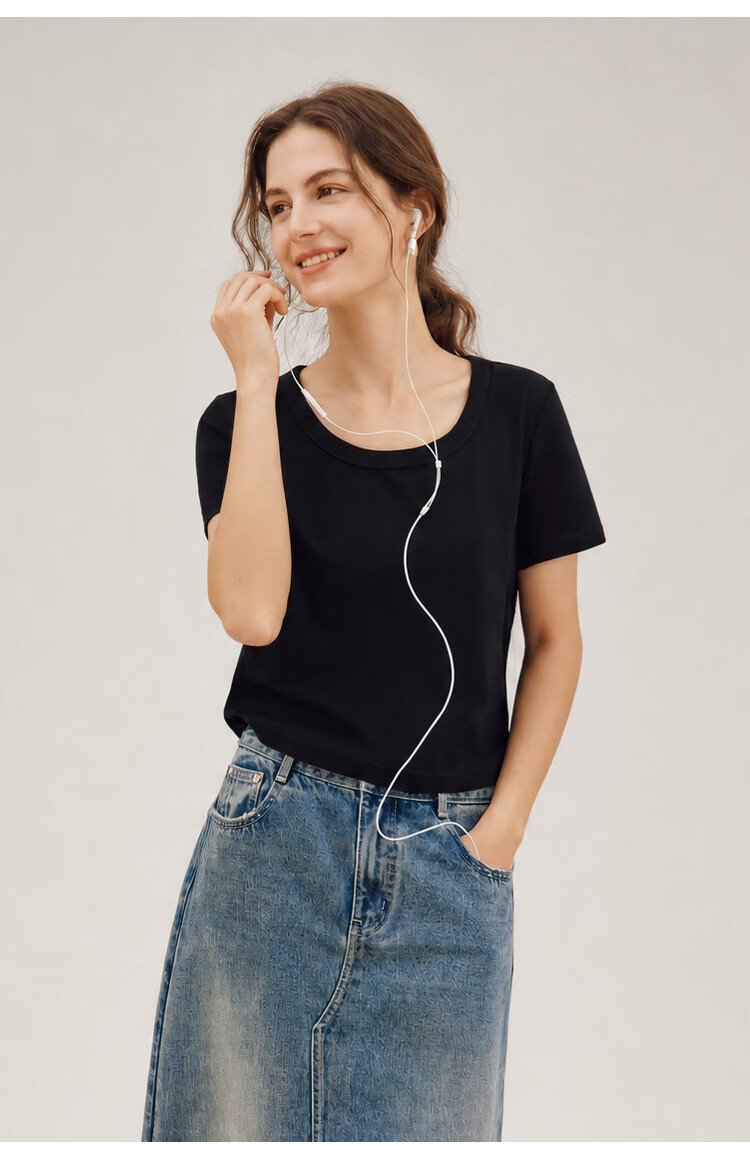 Inman [Runway Same Style] Straight Shoulder Multicolor Basic Short Sleeve T-Shirt Women Summer 2026 Top Black S 16