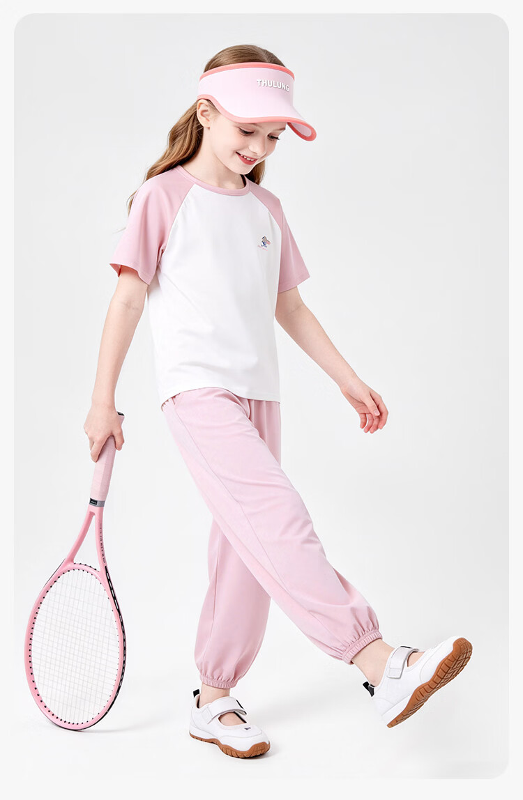 Disney Girls' Ice Silk Cooling Sun Protection Set Summer Raglan Sleeve T-Shirt and Jogger Mosquito-Repellent Pants Sports Set Blue Size 110 9