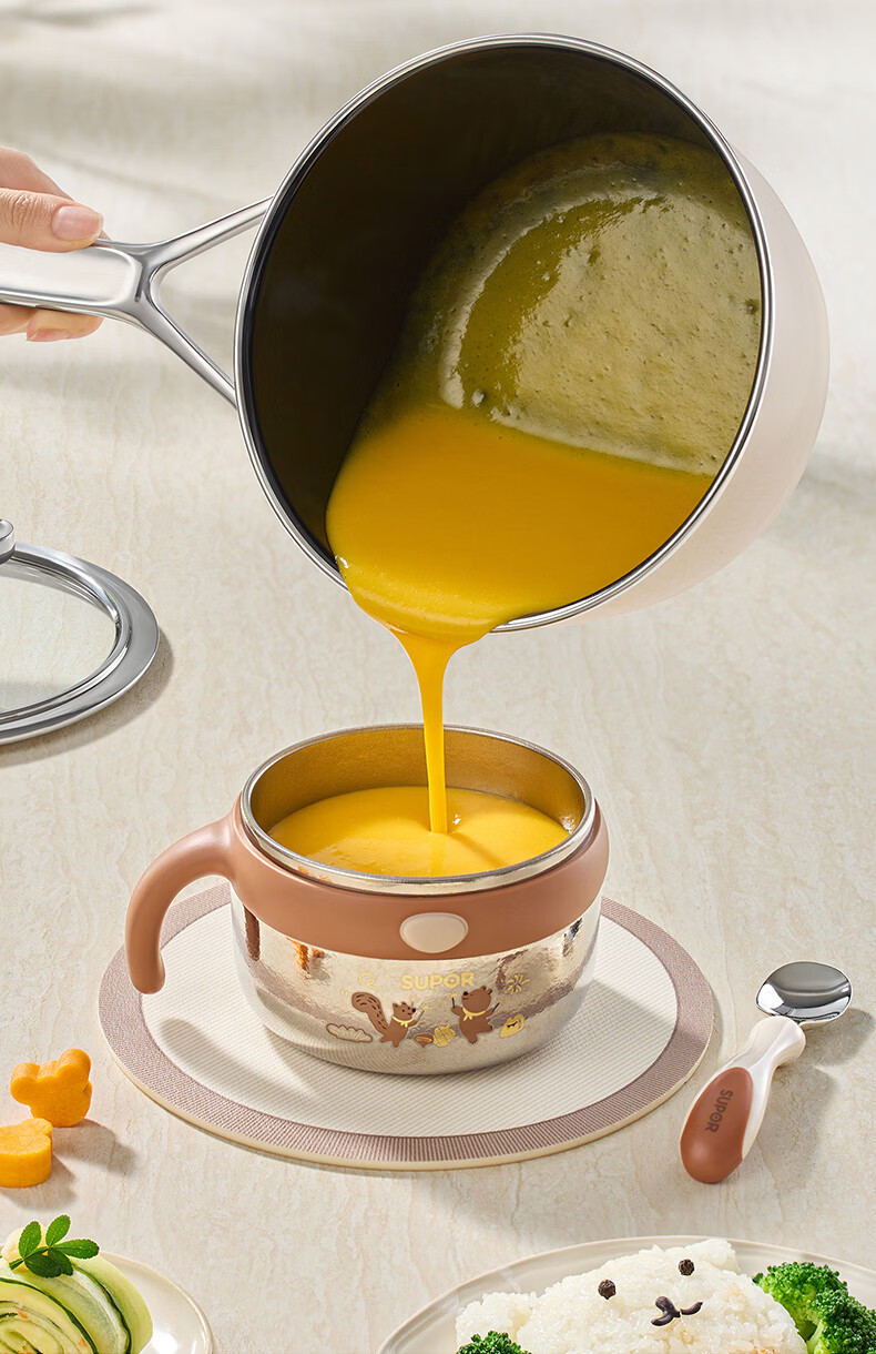 SUPOR 18cm Enamel Non-Coated Baby Food Milk Pot Flat Bottom Soup Pot Compatible with Induction and Gas Stoves 23