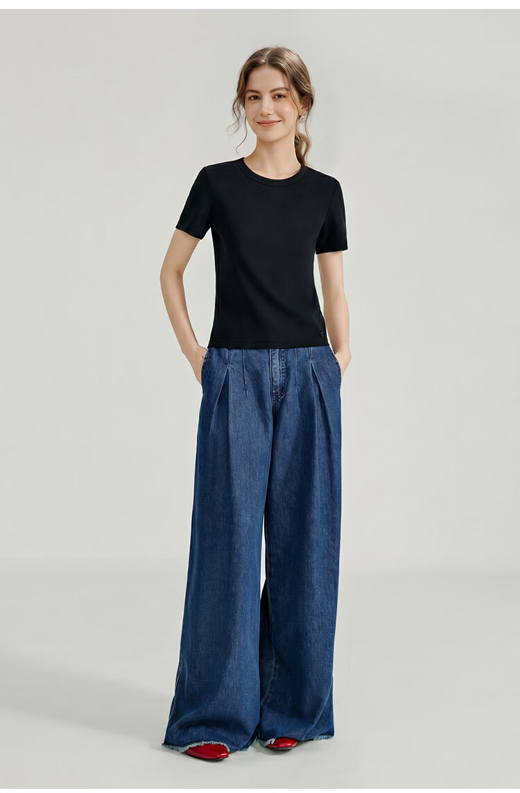 Inman [Runway Same Style] Straight Shoulder Multicolor Basic Short Sleeve T-Shirt Women Summer 2026 Top Black S 30