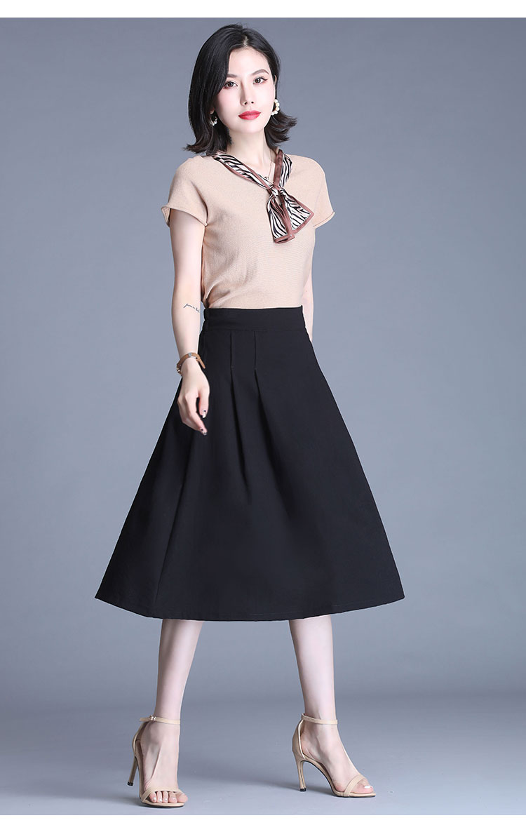 妇女半身裙夏季中年妈妈裙子显瘦小个子半身裙女黑色高腰a字裙黑色2xl