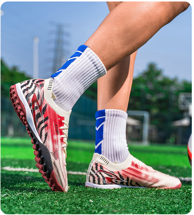 SAIBI Men's Soccer Shoes TF Turf Studs Adult Youth Student Professional Training Competition Shoes 3649S Off-White Red Size 44 16