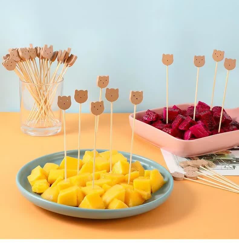 榄茵轻奢一次性水果签家用可爱水果叉花式竹签串签鸡尾酒签艺术牙签果