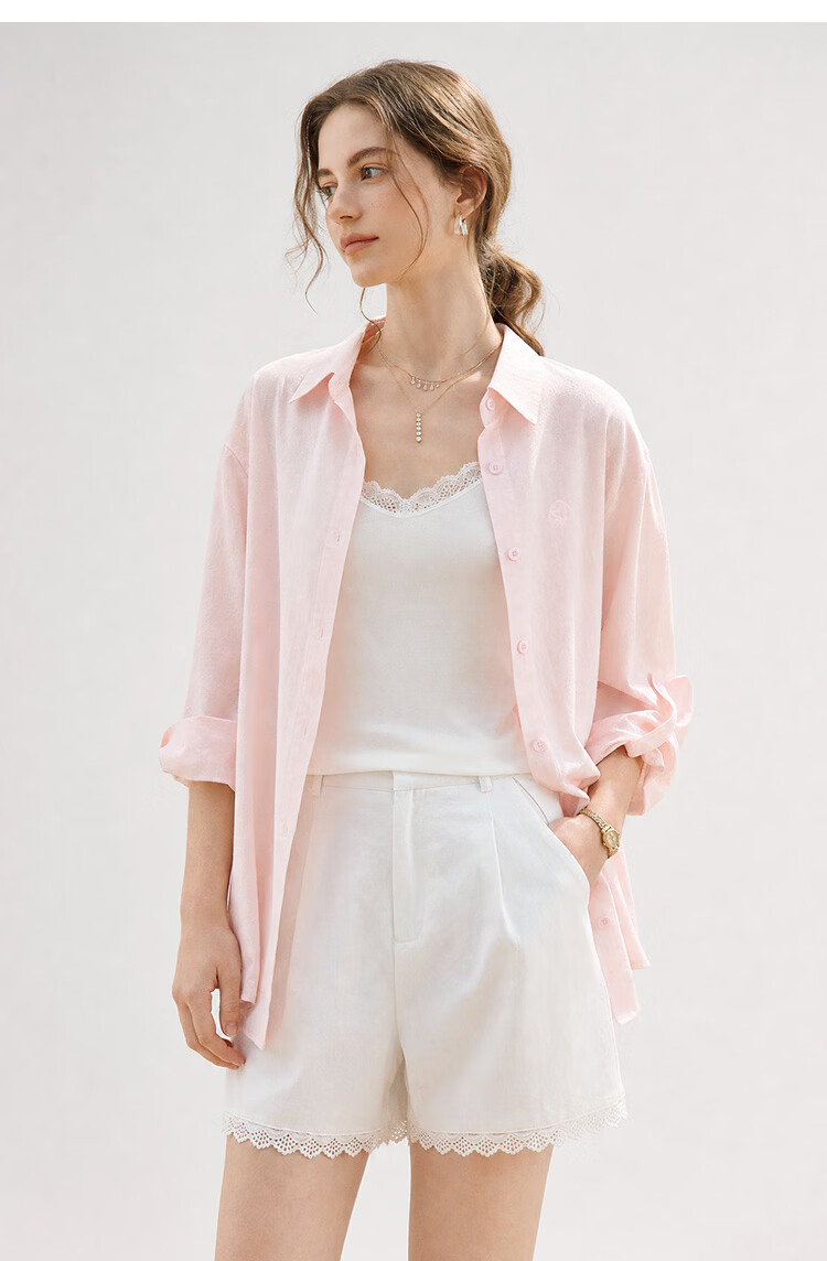 INMAN [Linen Tencel] Mint Short Sleeve Commuter Shirt 2026 Summer Top Glacier Pink - 18627629 M 19