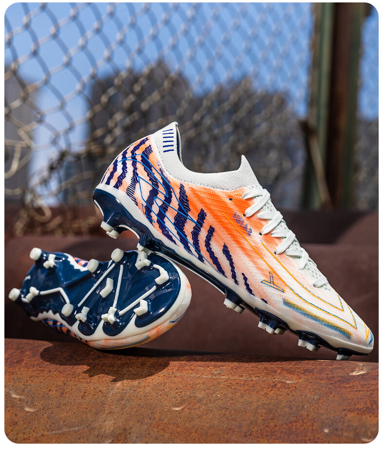 SAIBI Men's Soccer Shoes AG Long Studs Adult Youth Student Professional Training Competition Shoes 3649C Moon Blue Orange Size 35 39