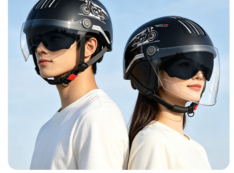 Yundianwei Electric Vehicle Helmet 3C Certified Unisex Four-Season Electric Scooter Safety Helmet Summer Breathable Large Sunroof Motorcycle Half Helmet [Dual Lens Bluetooth Tail Light Version] Glow W 15