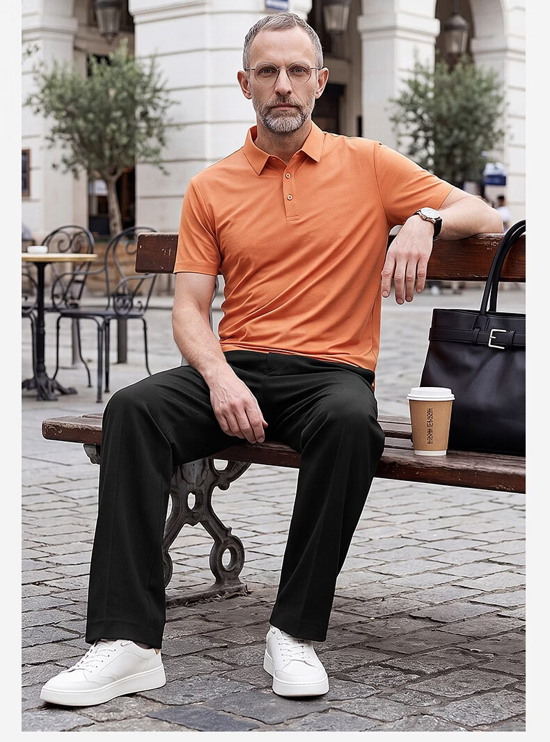 SHANSHAN Father's Day Practical Short Sleeve POLO Set Men's T-Shirt Two-Piece Pants Dad Summer Clothing 17