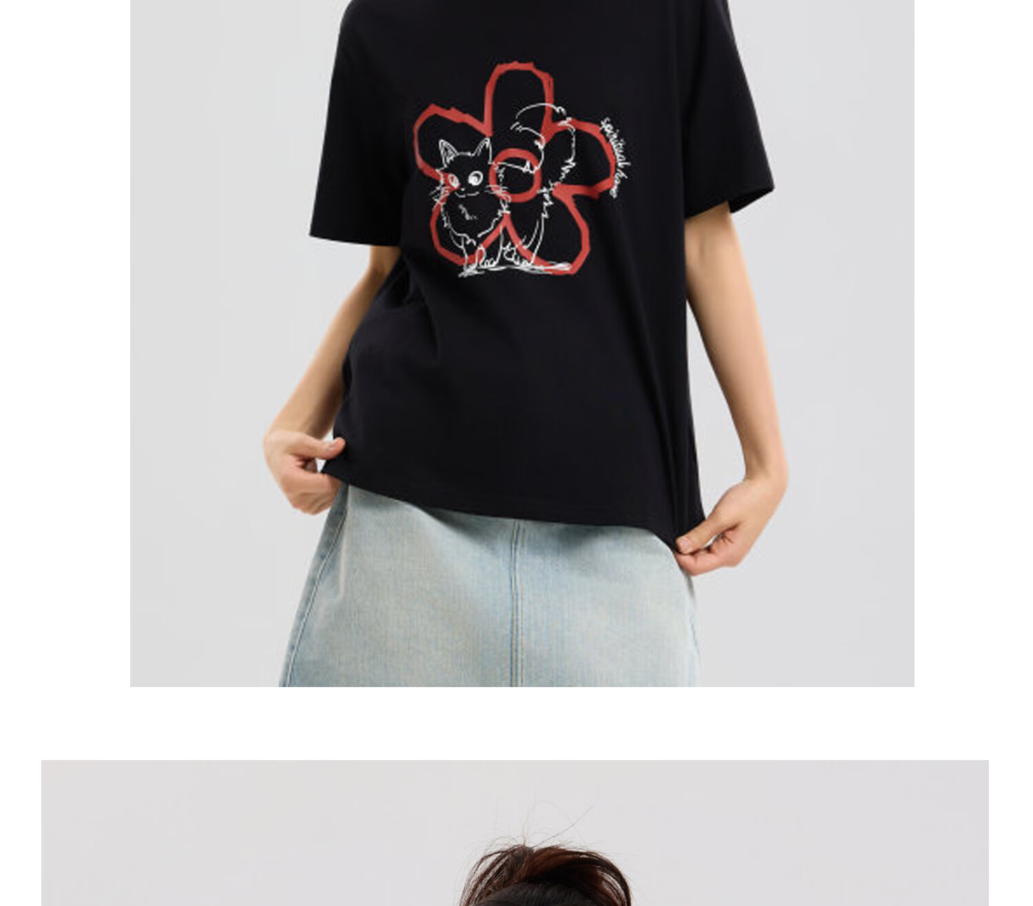 Metersbonwe Women's Short Sleeve T-Shirt 2026 Summer New Pure Cotton Hand-Painted Cat Print Loose Fit Versatile Tee 31