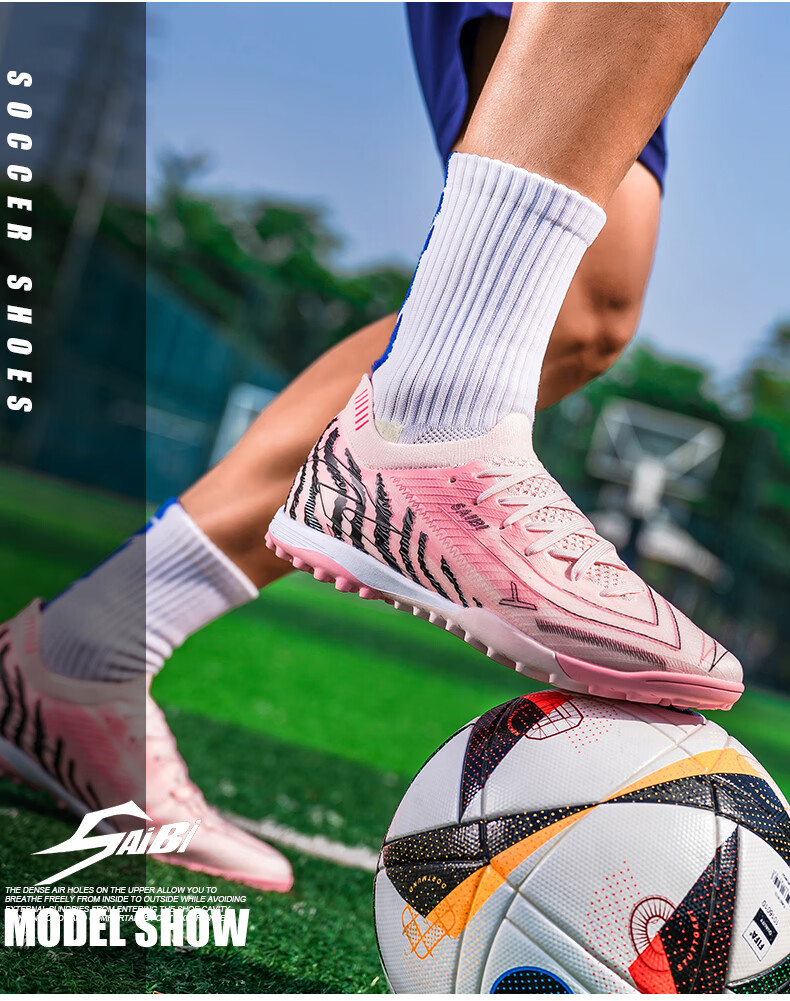 SAIBI Men's Soccer Shoes TF Turf Studs Adult Youth Student Professional Training Competition Shoes 3649S Off-White Red Size 44 17