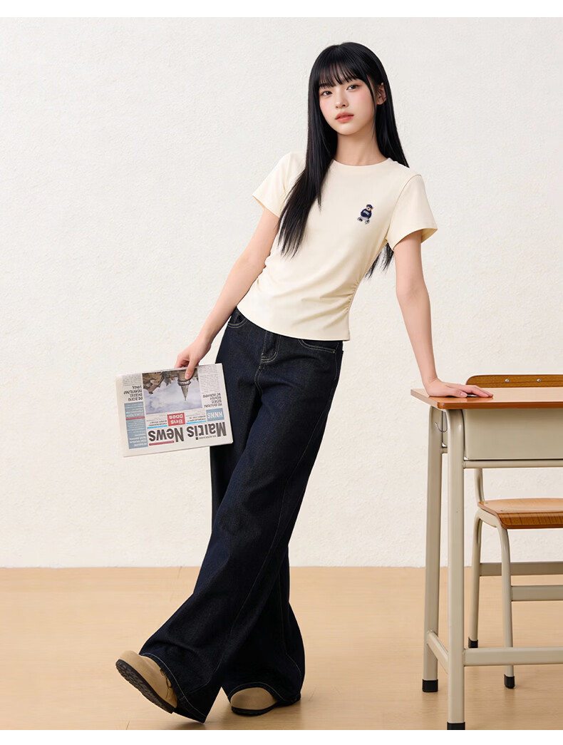 SPAO Bear Shoulder Slim Fit Short Sleeve T-Shirt Women 2026 Summer Ruched Waist Slim Casual Short Versatile Top 10