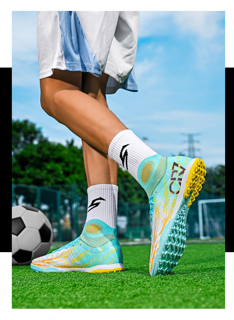 SAIBI Men's Soccer Shoes TF Turf Studs Adult Youth Student Professional Training Competition Shoes 305S Qinglong Size 43 15