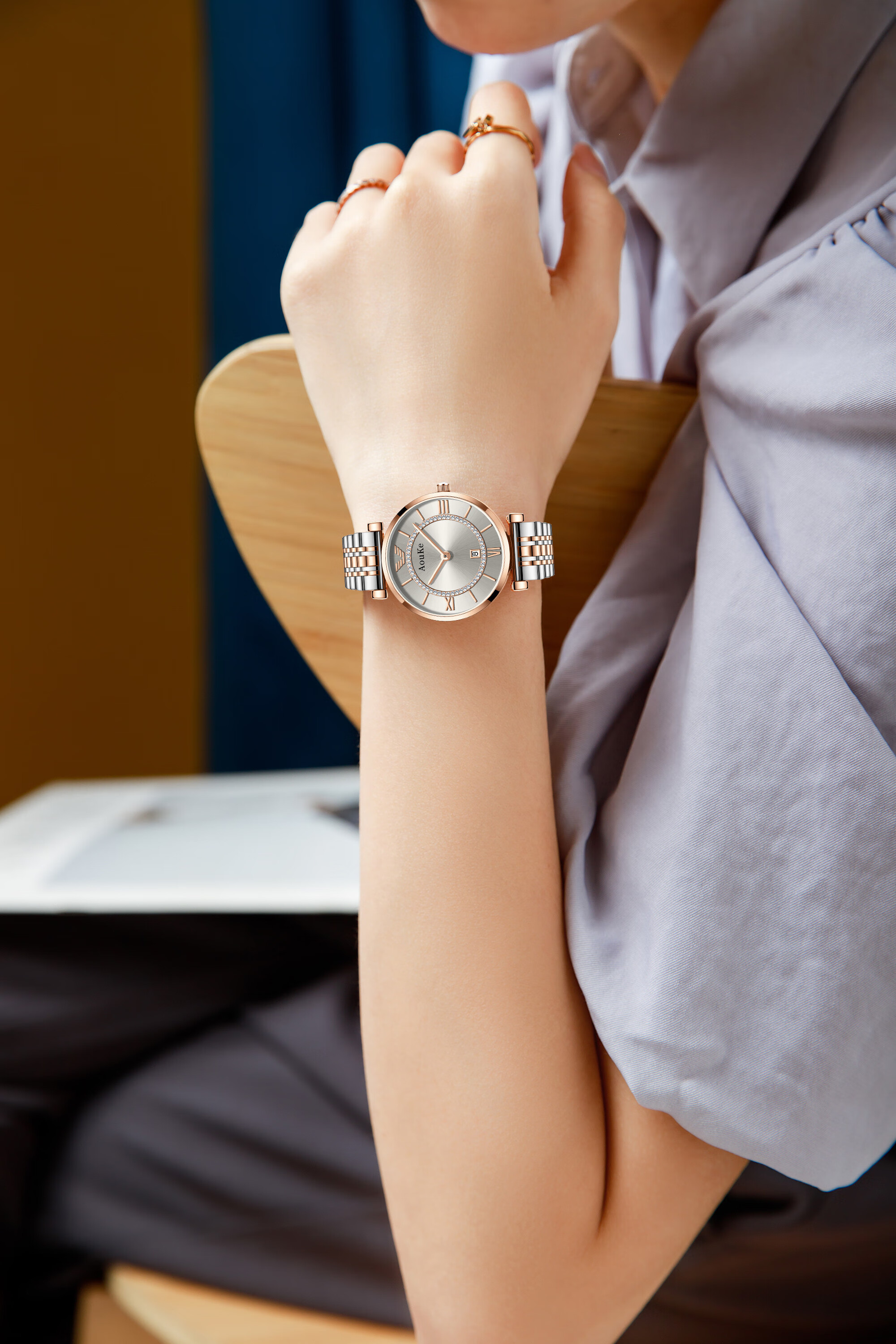 aouke奥刻aouke/奥刻日历款摩天轮钻圈钢带时尚个性百搭休闲商务女士