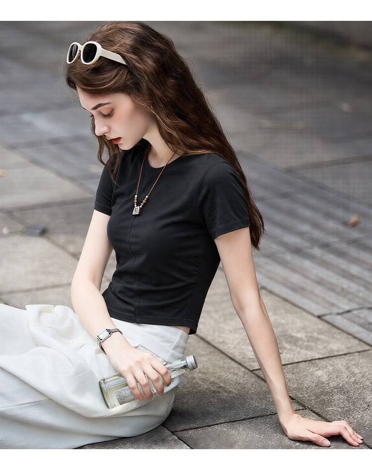 TonLion 2026 Summer Women's Colorblock Short Sleeve T-Shirt Solid Color Versatile Fashion Casual Slimming Youthful Comfortable Breathable 16