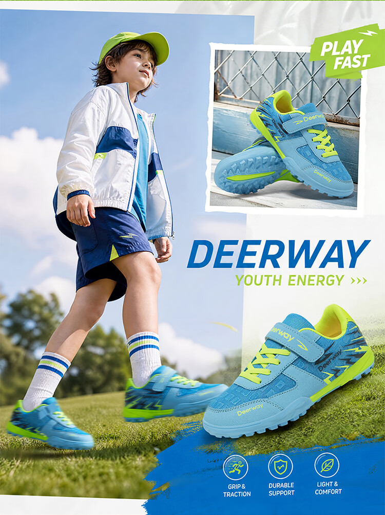 DEERWAY Kids Soccer Shoes Summer Mesh Breathable 6-12 Years TF Turf Cleats Boys Training Shoes Black Blue Purple Size 36 2