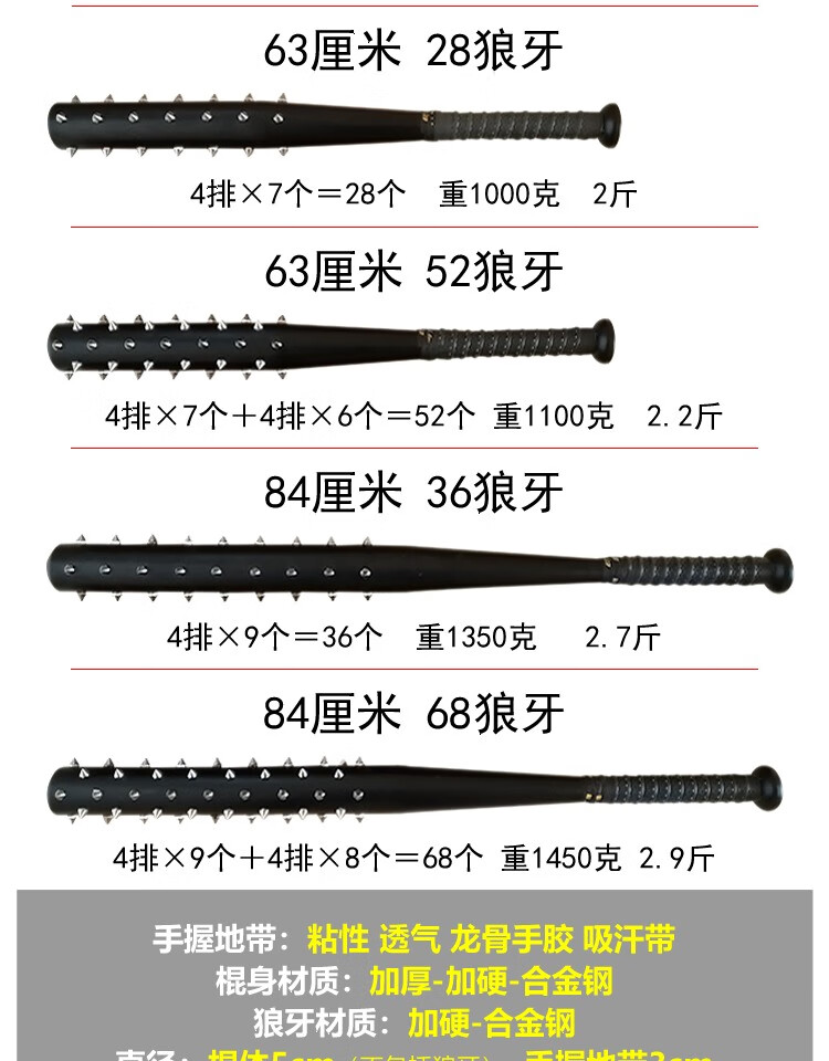 棒球棒实心钢 加厚合金钢狼牙棒金属防身棍棒球棍棒球棒自卫车载用品