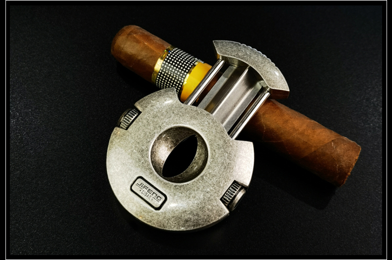 jifeng精制圆形雪茄刀v型切口雪茄剪刀带双尺寸雪茄打孔器玄光黑