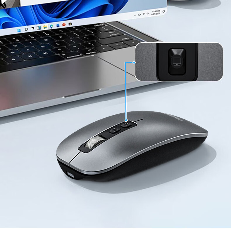 Founder Wireless Bluetooth Silent Mouse Dual Mode Rechargeable Slim Portable Business Office Home Tablet Laptop Desktop PC Mobile Universal W231 Metal Gray 5