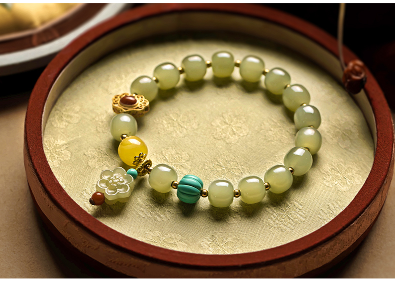 岚珊特价捡漏和田玉青玉手链女夏多宝碧玉水晶闺蜜玉石串珠珠子手串