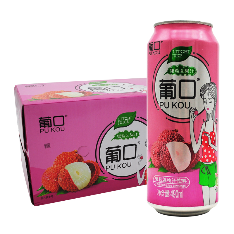 葡口 果粒果汁风味饮料490ml*15罐装草莓味葡萄味黄桃味多种 整箱
