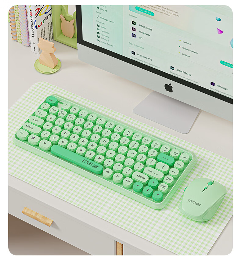 Founder W6272 Dual-Mode Silent Rechargeable Wireless Keyboard and Mouse Set Cute Mini Portable Wireless Combo for Laptop and Desktop Office Home Milk Tea Color 15