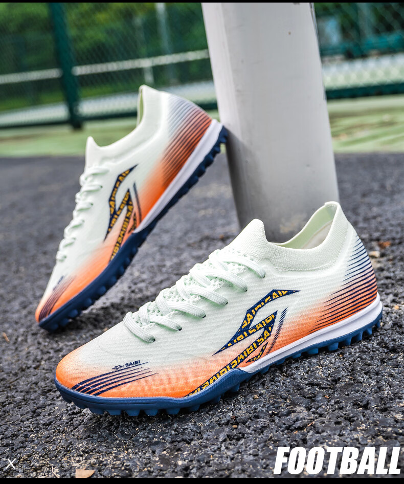 SAIBI Men's Soccer Shoes TF Turf Studs Adult Youth Student Professional Training Competition Shoes 3618S Blue Size 43 46
