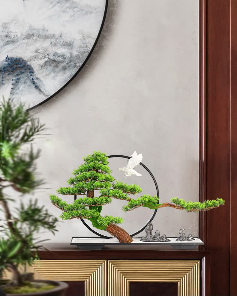 耘芊浅轻奢高端仿真新中式迎客松盆景栽绿植客厅酒店茶桌玄关软装饰品