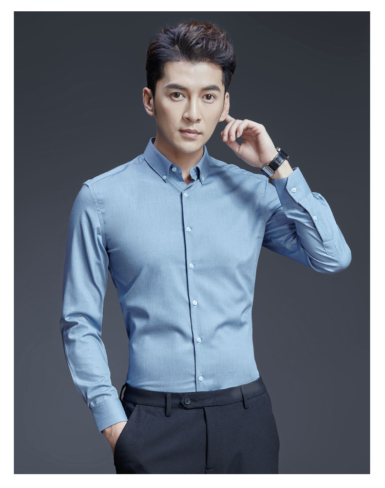sidisen衬衫男士长袖正装修身衣服中灰色衬衣商务休闲青年韩版春季