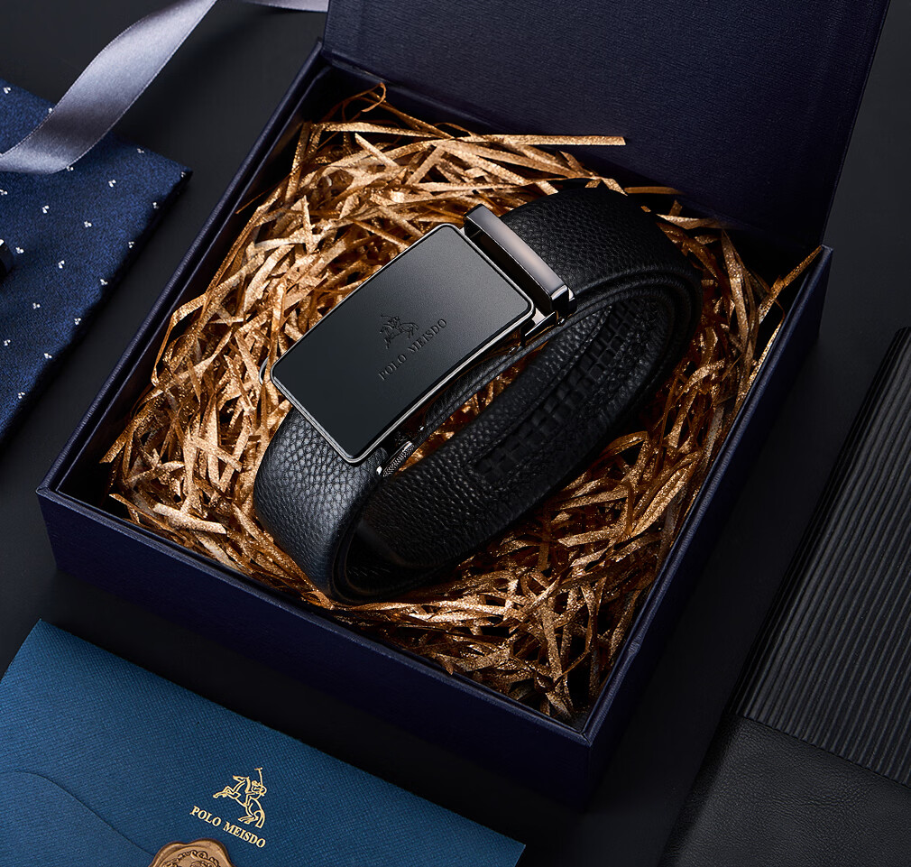 POLOMEISDO Men's Genuine Leather Belt Gift Box International Top Brand Birthday Gift for Boyfriend Husband Father 6