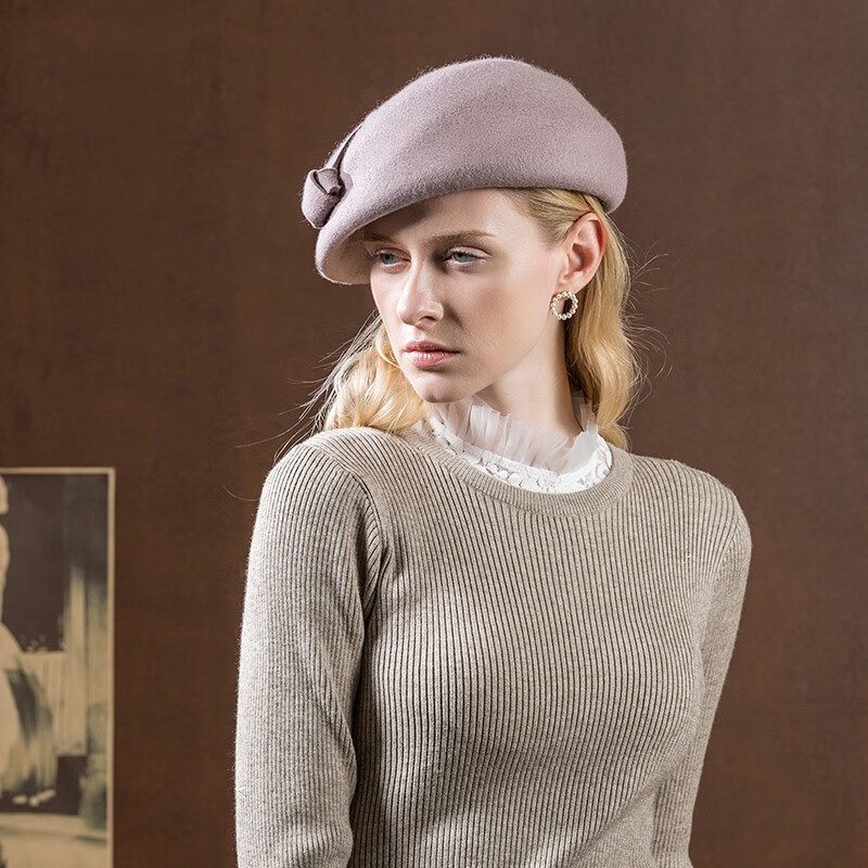 ee 2022秋冬新款原创羊毛帽 时尚百搭呢子帽冬季宴会优雅帽子女 咖色