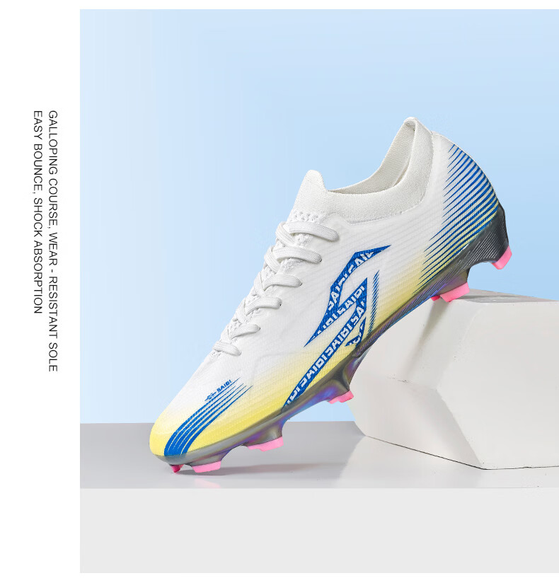 SAIBI Men's Soccer Shoes AG/FG Electroplated Studs Youth Student Professional Training Competition Shoes 3618J White Blue Gold Size 44 25