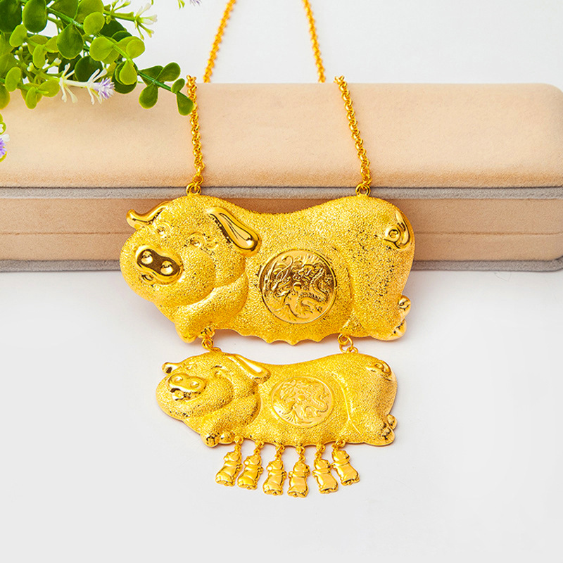 吊坠项链 新娘结婚镀套链 久不掉色中式仿金敬酒链 三只金猪沙金项链