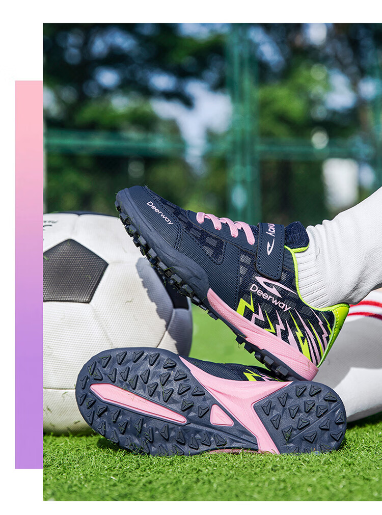 DEERWAY Kids Soccer Shoes Summer Mesh Breathable 6-12 Years TF Turf Cleats Boys Training Shoes Black Blue Purple Size 36 12