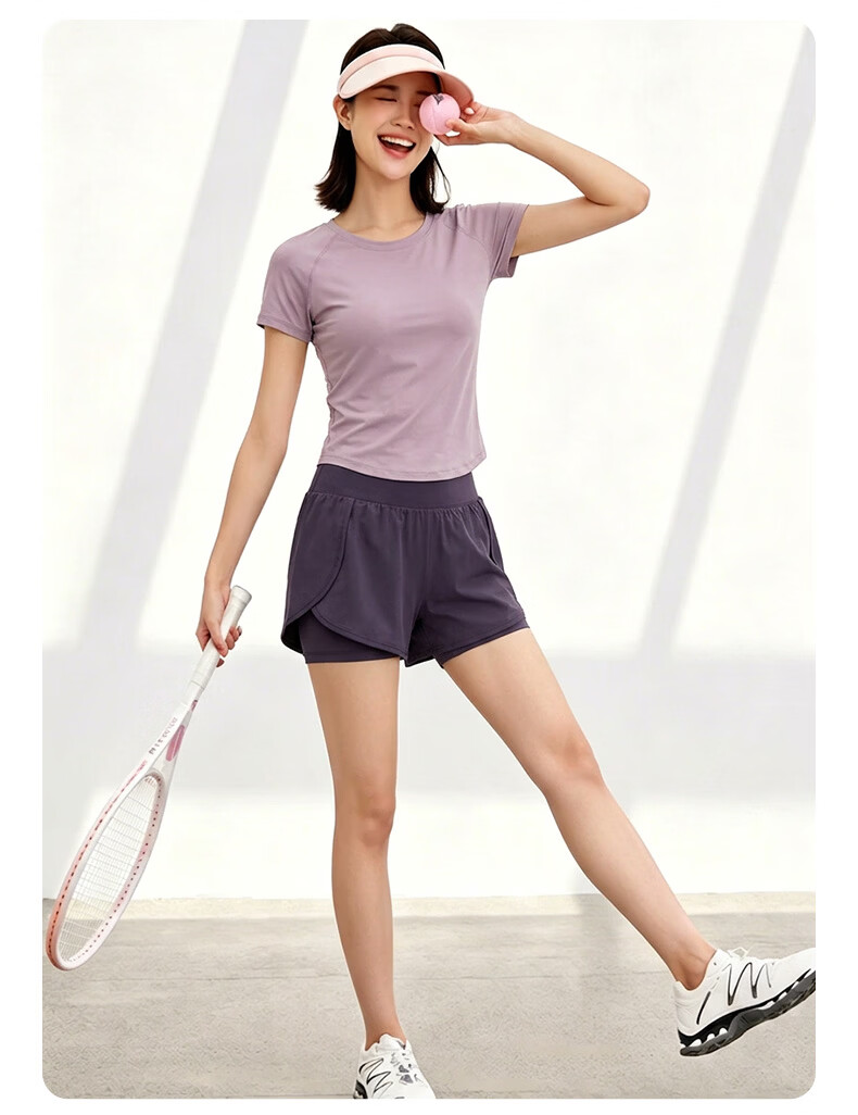 MULINSEN Women's Running Sports Set Yoga Wear Spring Summer Casual Fitness Pilates Short Sleeve Two-Piece Shorts Slim Fit 13