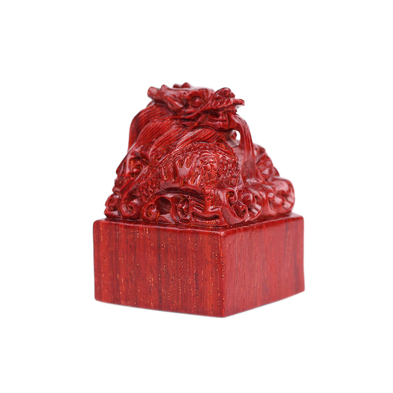 玉随乐印度小叶紫檀手工木雕龙印章手把件十二生肖龙把件定制私章