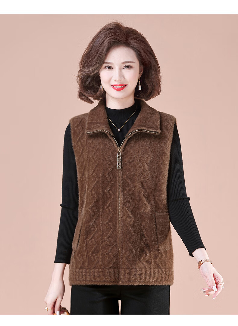 女式中老年羊绒背心秋冬水马夹加肥特大码妈妈装短款羊绒坎肩背心