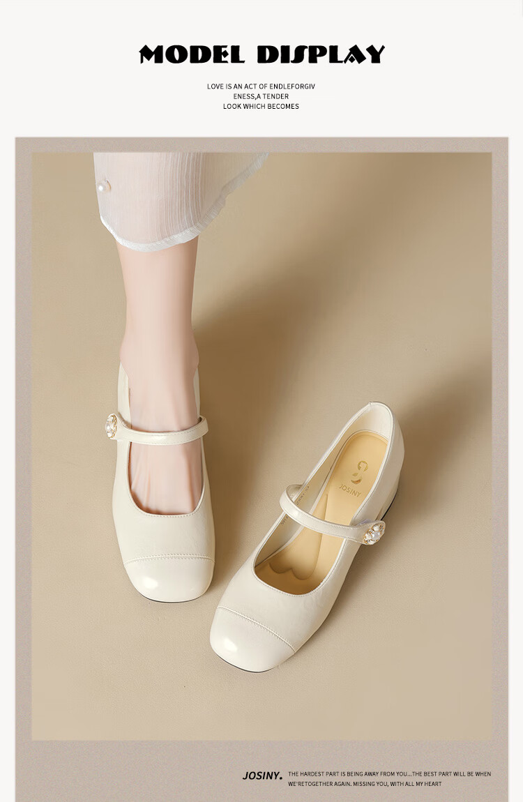 Josiny Mary Jane Shoes Women's Spring Fashion High Heels Chunky Heel Leather Commuting Elegant Flats Off-White 35 10