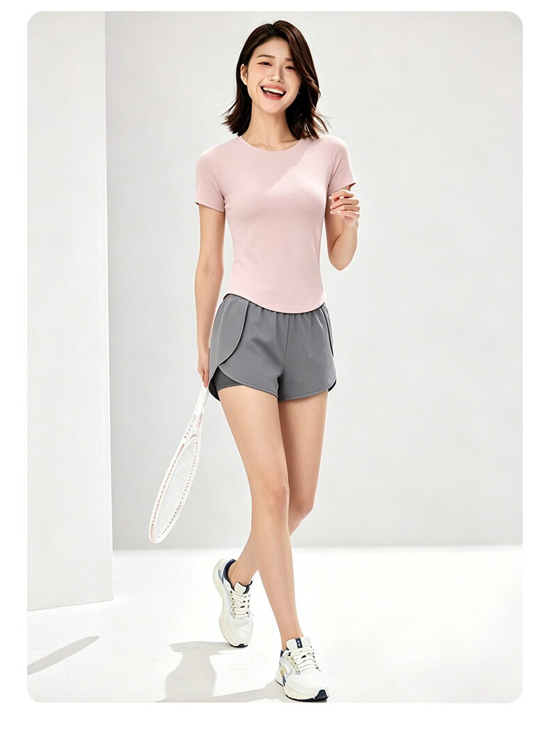MULINSEN Women's Running Sports Set Yoga Wear Spring Summer Casual Fitness Pilates Short Sleeve Two-Piece Shorts Slim Fit 18