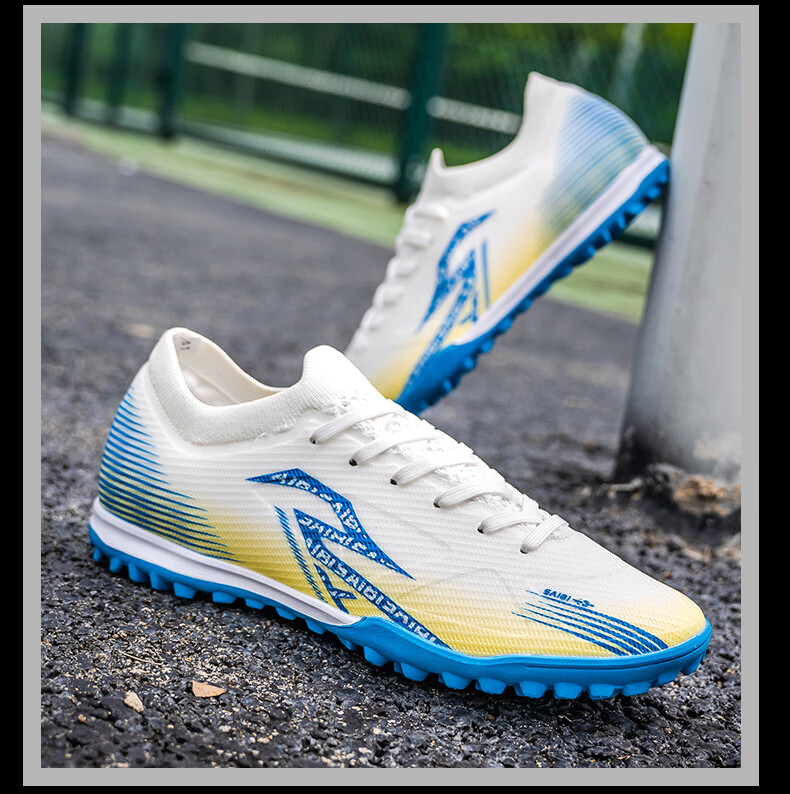 SAIBI Men's Soccer Shoes TF Turf Studs Adult Youth Student Professional Training Competition Shoes 3618S Blue Size 43 47