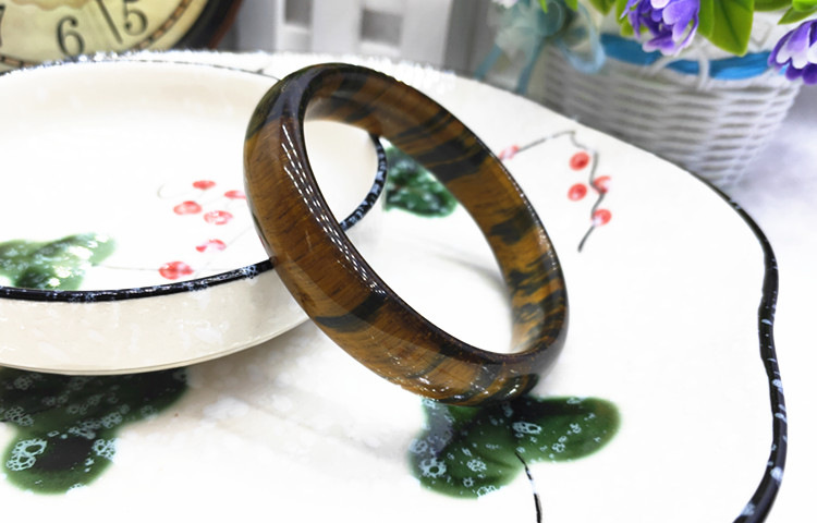 天然黄虎眼石手环黄虎睛石手排 蓝虎眼石宽板镯子女 实拍 圈口53-54