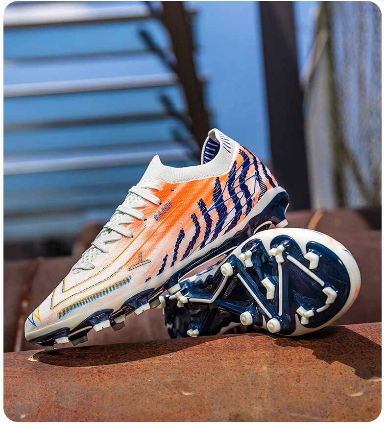 SAIBI Men's Soccer Shoes AG Long Studs Adult Youth Student Professional Training Competition Shoes 3649C Moon Blue Orange Size 35 36
