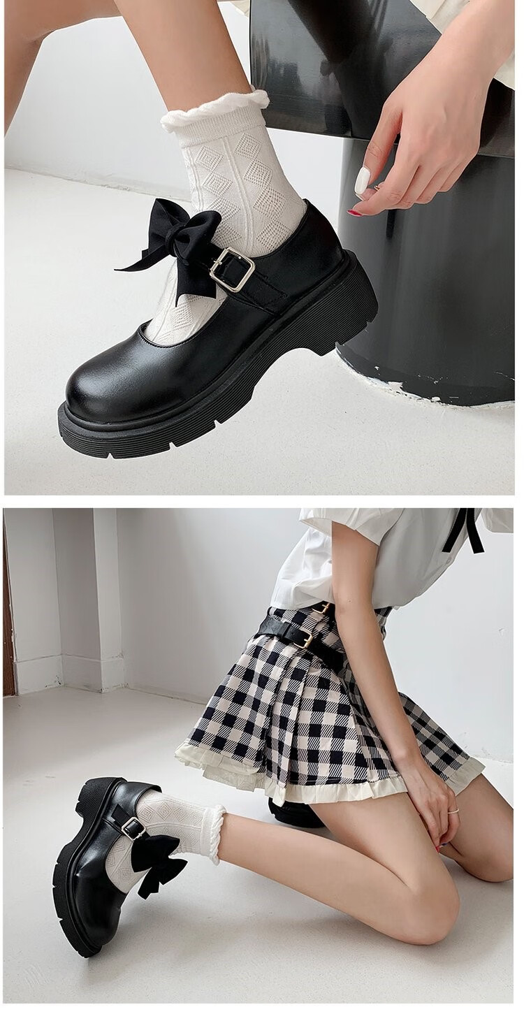 361蝴蝶结小皮鞋女黑色小学生复古初中生校服舞台合唱团朗诵表演出鞋