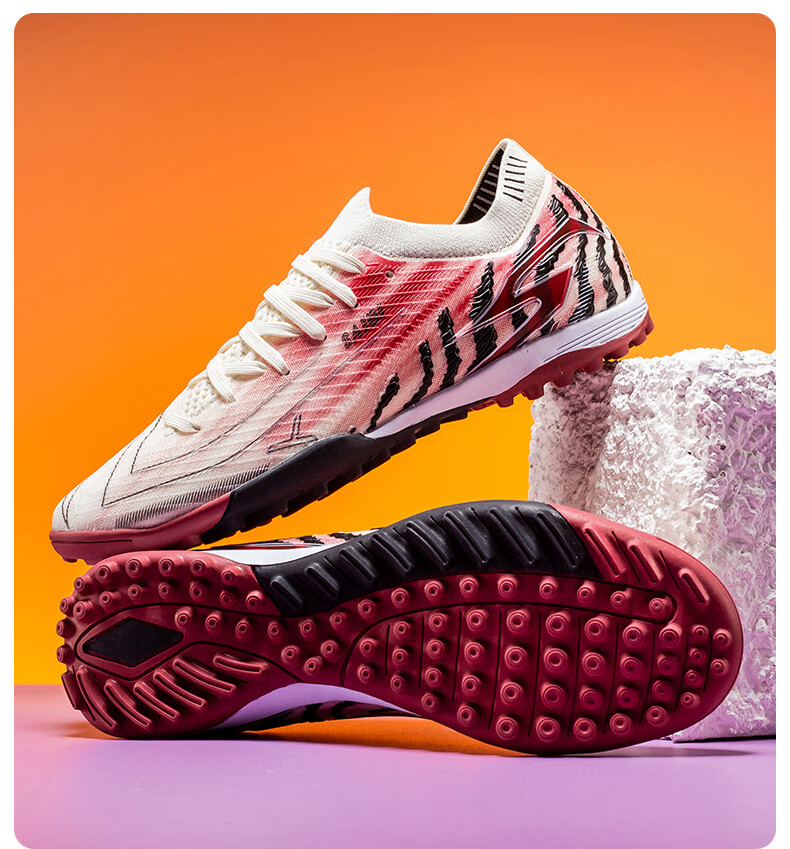SAIBI Men's Soccer Shoes TF Turf Studs Adult Youth Student Professional Training Competition Shoes 3649S Off-White Red Size 44 28