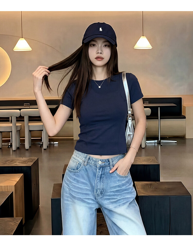 TonLion 2026 Summer New Solid Color Slim Fit Short Sleeve T-Shirt for Women Simple Style 15