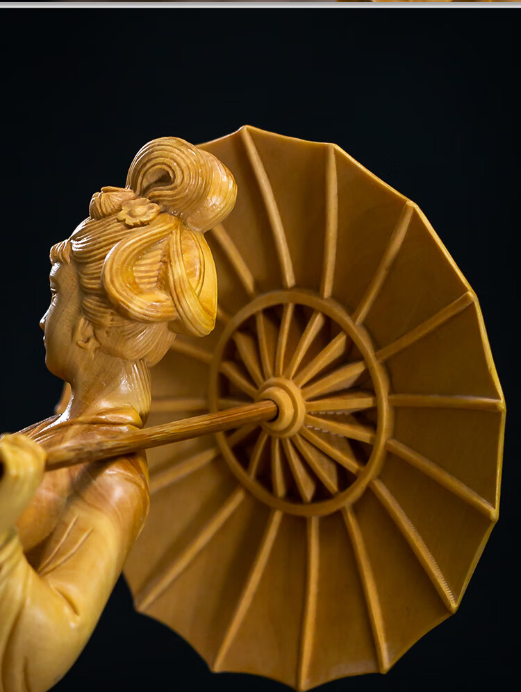 黄杨木雕美女人物实木雕刻现代中式家居装饰工艺品小摆件 【江南烟雨