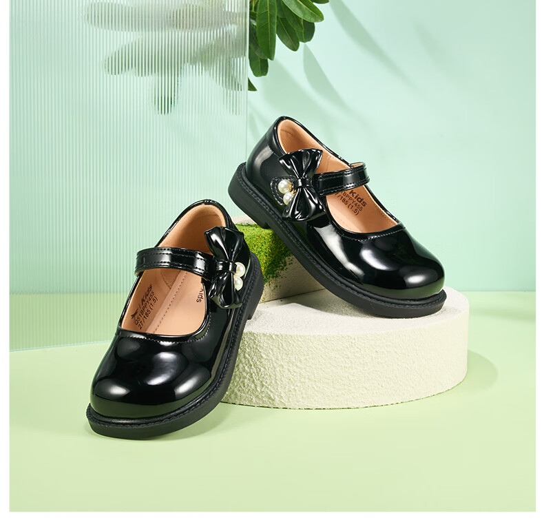 RED DRAGONFLY Children's Autumn Shoes, Girls' Flats, Soft-Soled Princess Shoes for Girls, Small Leather Shoes Q51BPPY455 Black Size 34 18