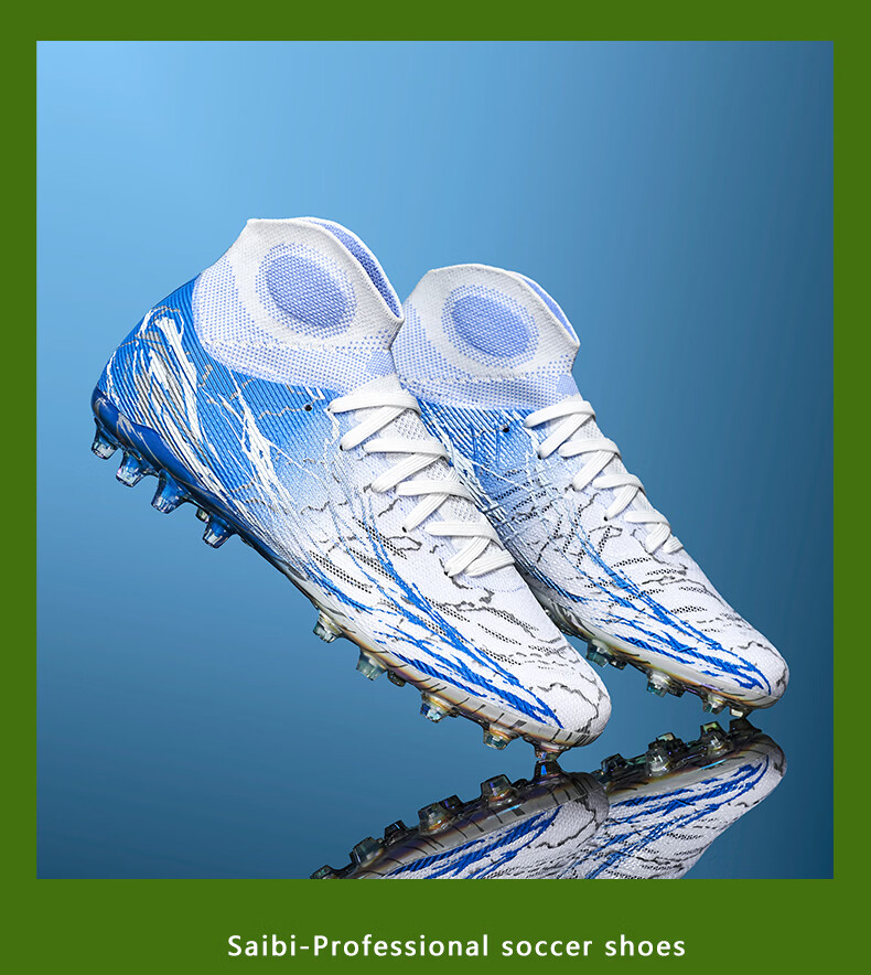 SAIBI Men's Soccer Shoes MG Electroplated Short Studs Professional Training and Competition Shoes for Adults and Youth 308MJ White Blue Size 37 30