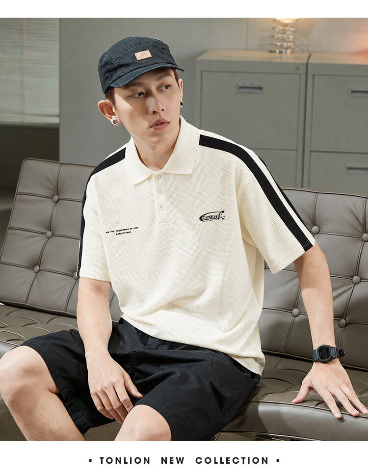TonLion 2026 Summer New Men's Short Sleeve Polo Shirt Loose Fit Unique Youth Sports Stylish 15